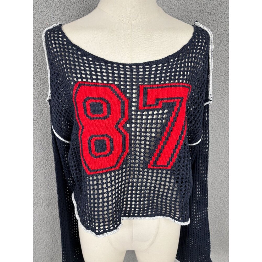 Planet Heart Juniors'  Women's Open-Knit Long-Sleeve Novelty Sweater Large NWT's - Picture 2 of 8
